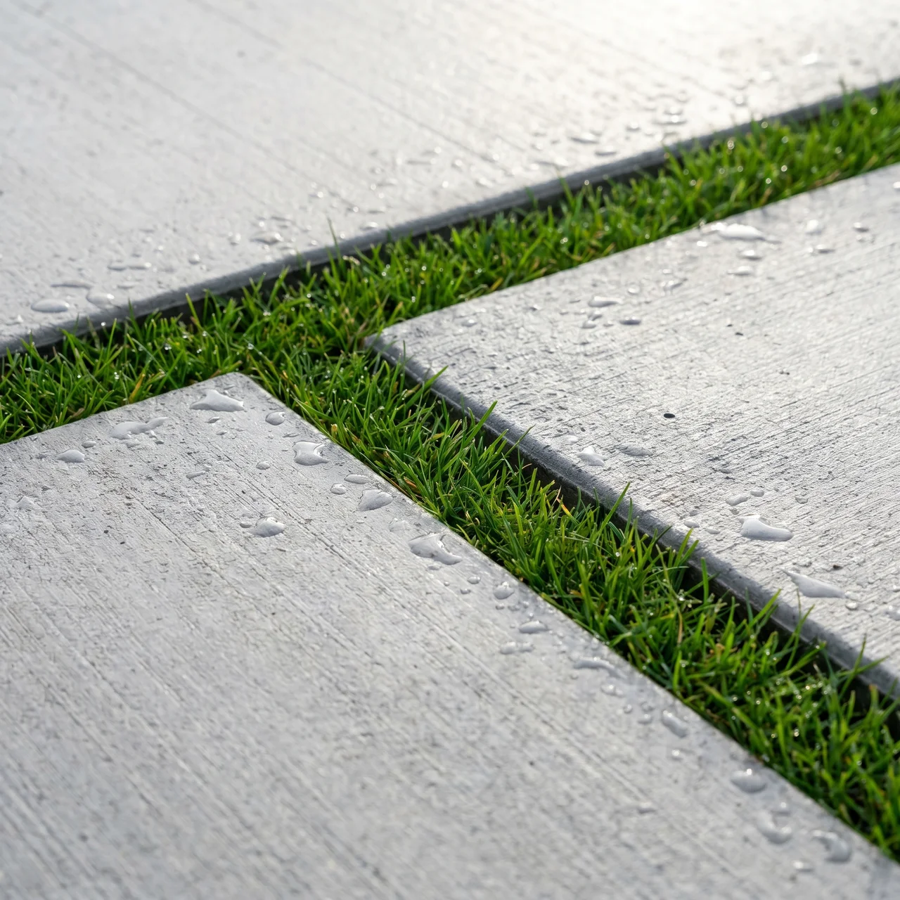 Fresh broom-finish concrete driveway