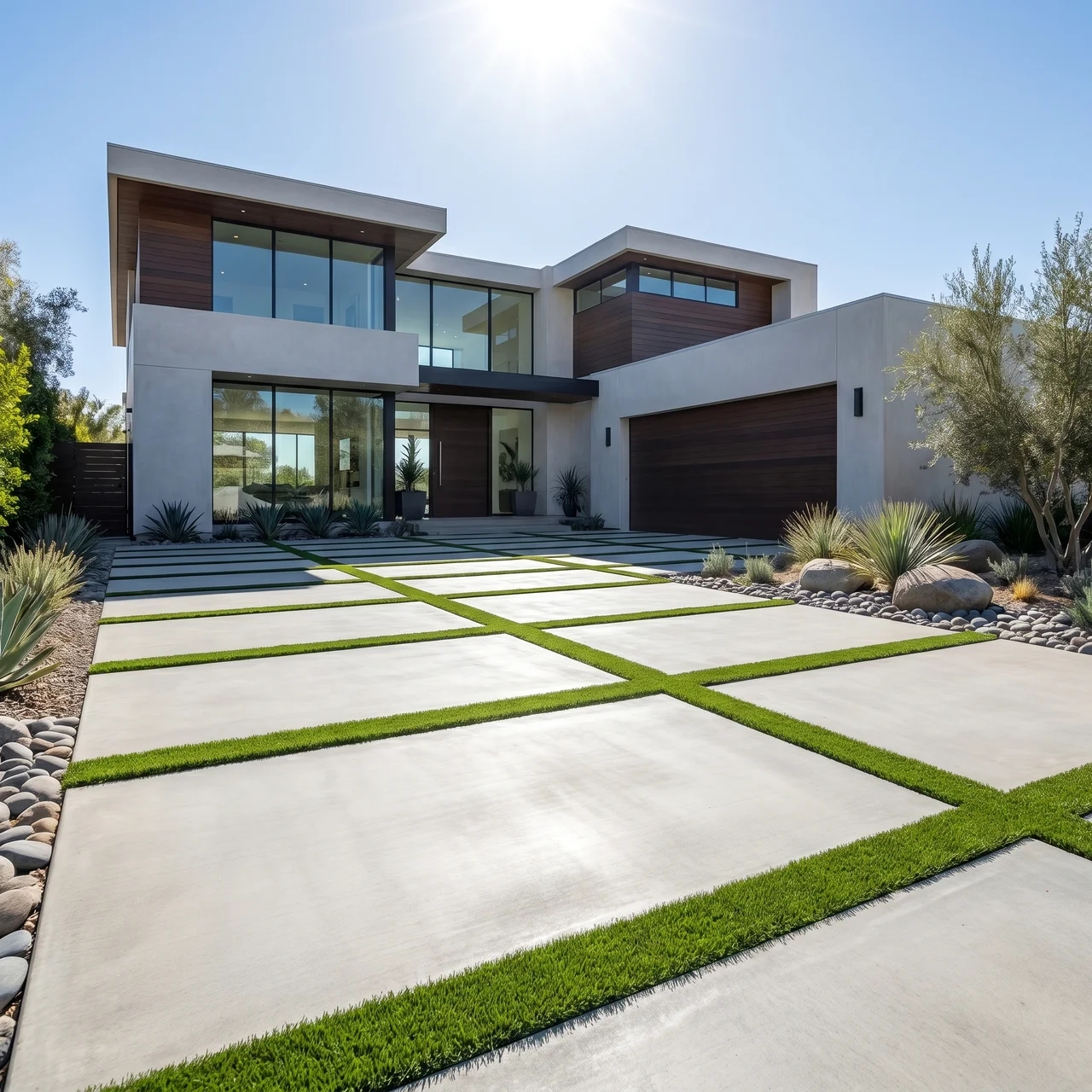 Square concrete with turf strips - the look defining modern South Florida homes.